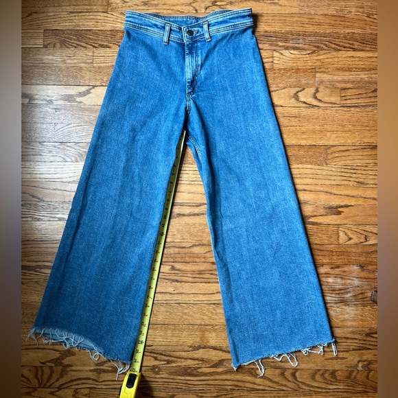 Zara Jeans Women Sz. 10 The Marine Straight Wide Leg High Rise Raw Hem Denim - Picture 6 of 7